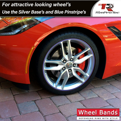 4x Silver Base's 4x Dark Blue Pinstripe's / RimPro-Tec® Wheelbands™ car wheel styling kit
