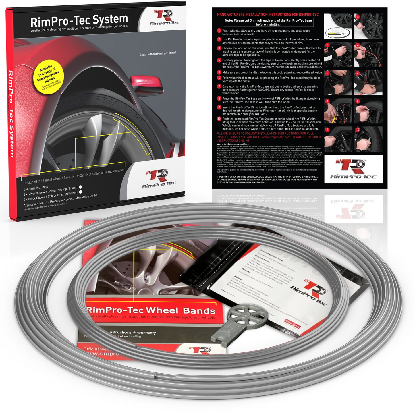 4x Silver Base's 4x Silver Pinstripe's / RimPro-Tec® Wheelbands™ car wheel styling kit