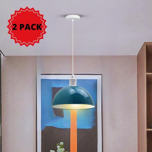 Pendant lighting Dome Blue 2 pack Metal Shade ~3578