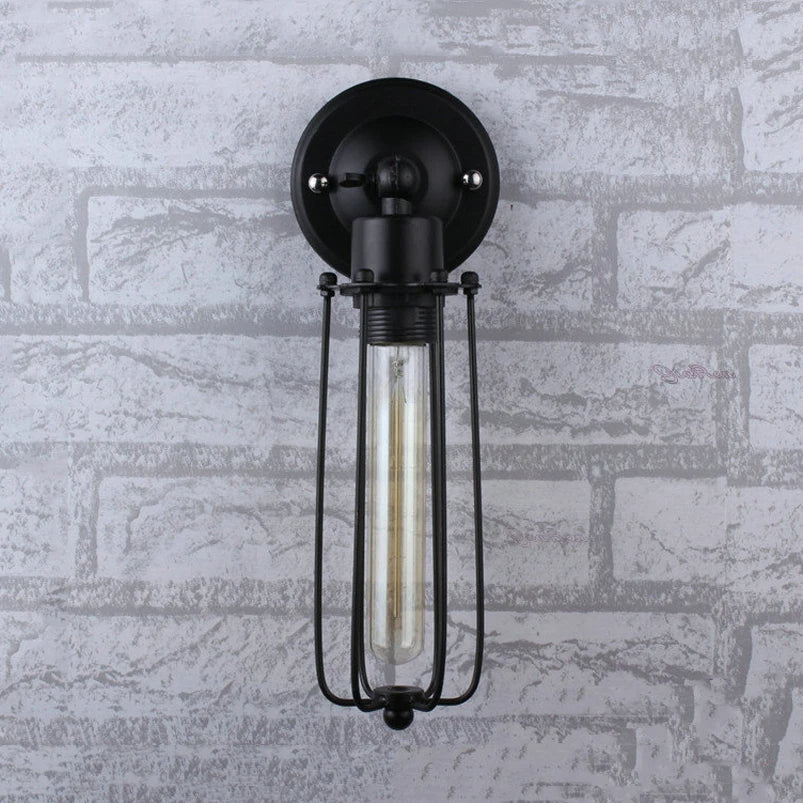 Black Industrial Long Cage Wall Light Cage light~2300