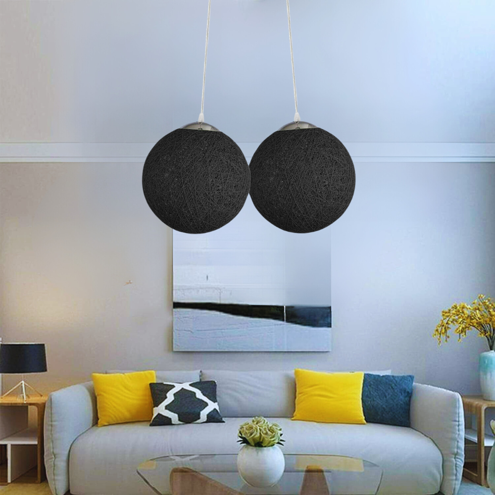 Two Outlet Black Rattan Wicker Woven Ball Globe Pendant Lampshade~1820