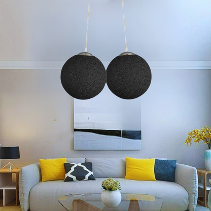 Two Outlet Black Rattan Wicker Woven Ball Globe Pendant Lampshade~1820