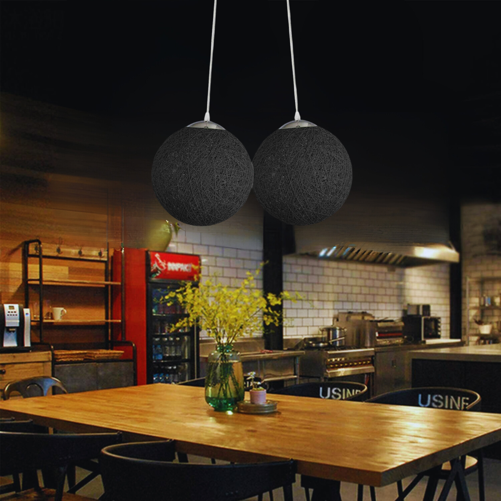 Two Outlet Black Rattan Wicker Woven Ball Globe Pendant Lampshade~1820