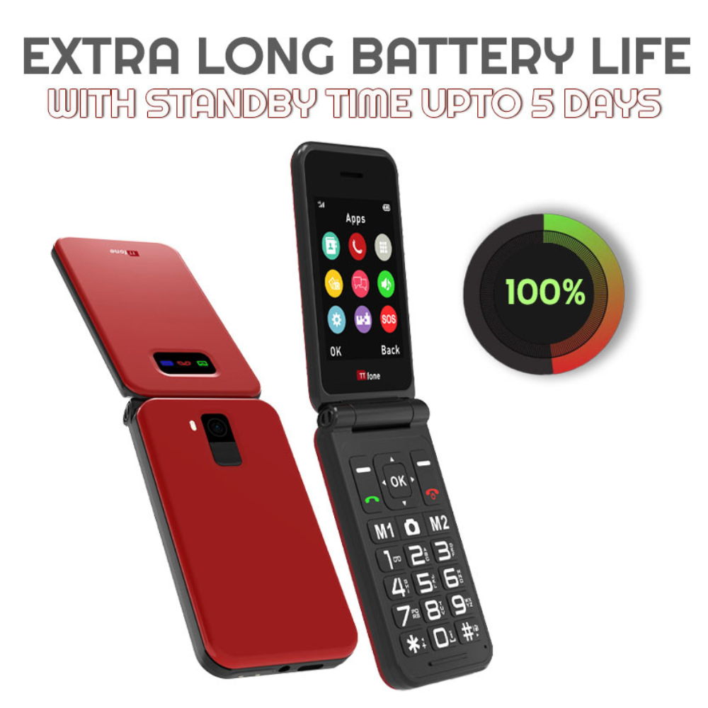 TTfone Red TT760 Flip 4G Mobile with USB C Mains Charger