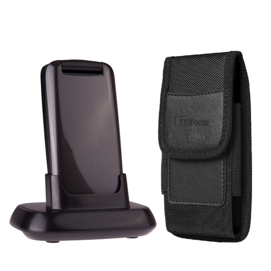 Bundle offer for TTfone Star TT300 Grey Flip Big Button Senior Mobile with Holster Nylon Case (TTCB4), Giff Gaff SIM Network