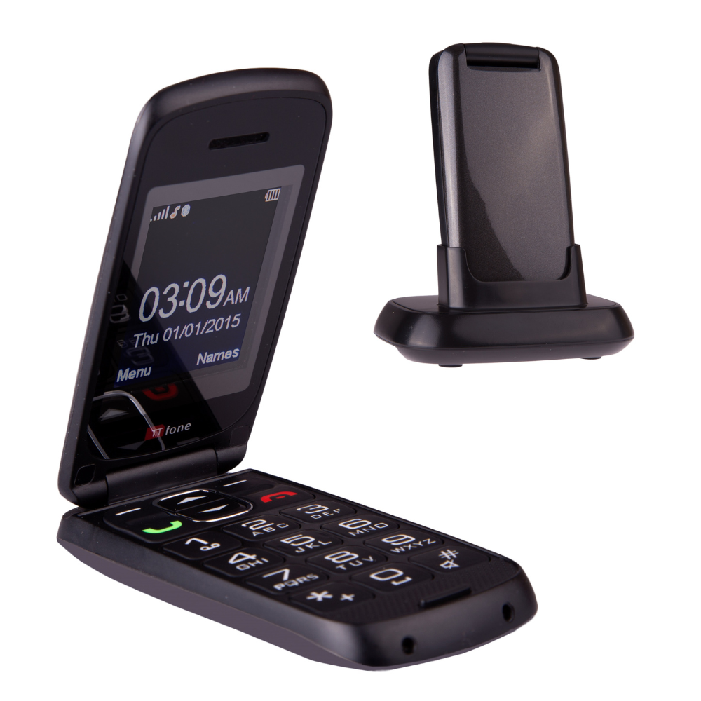 Bundle offer for TTfone Star TT300 Grey Flip Big Button Senior Mobile with Holster Nylon Case (TTCB4), Giff Gaff SIM Network