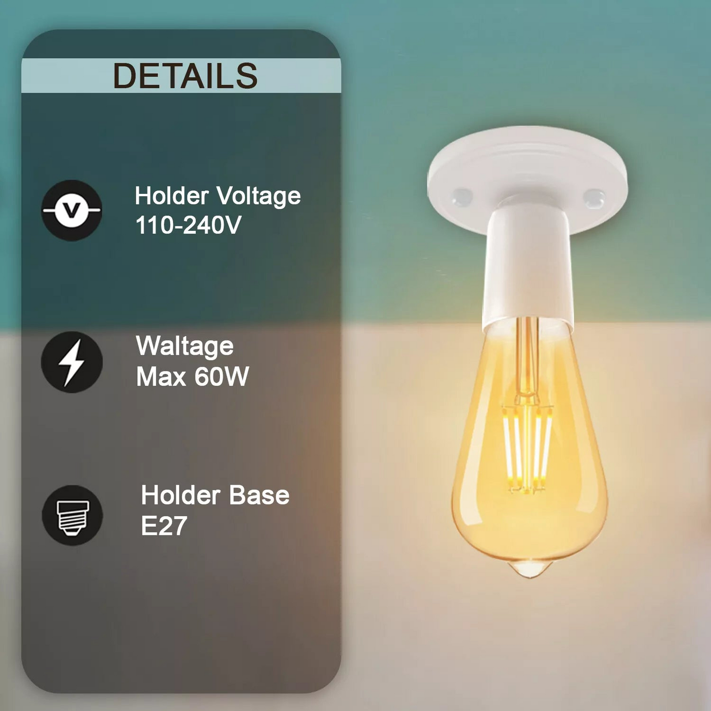 Vintage Retro E27 White Holder Metal Flush Mount Ceiling Light ~ 3528