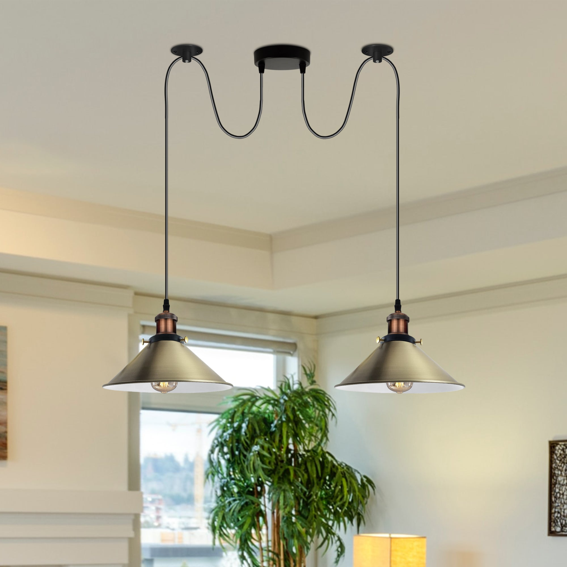 Green Brass 2 Way Retro Industrial Ceiling E27 Hanging Lamp Pendant Light~3504
