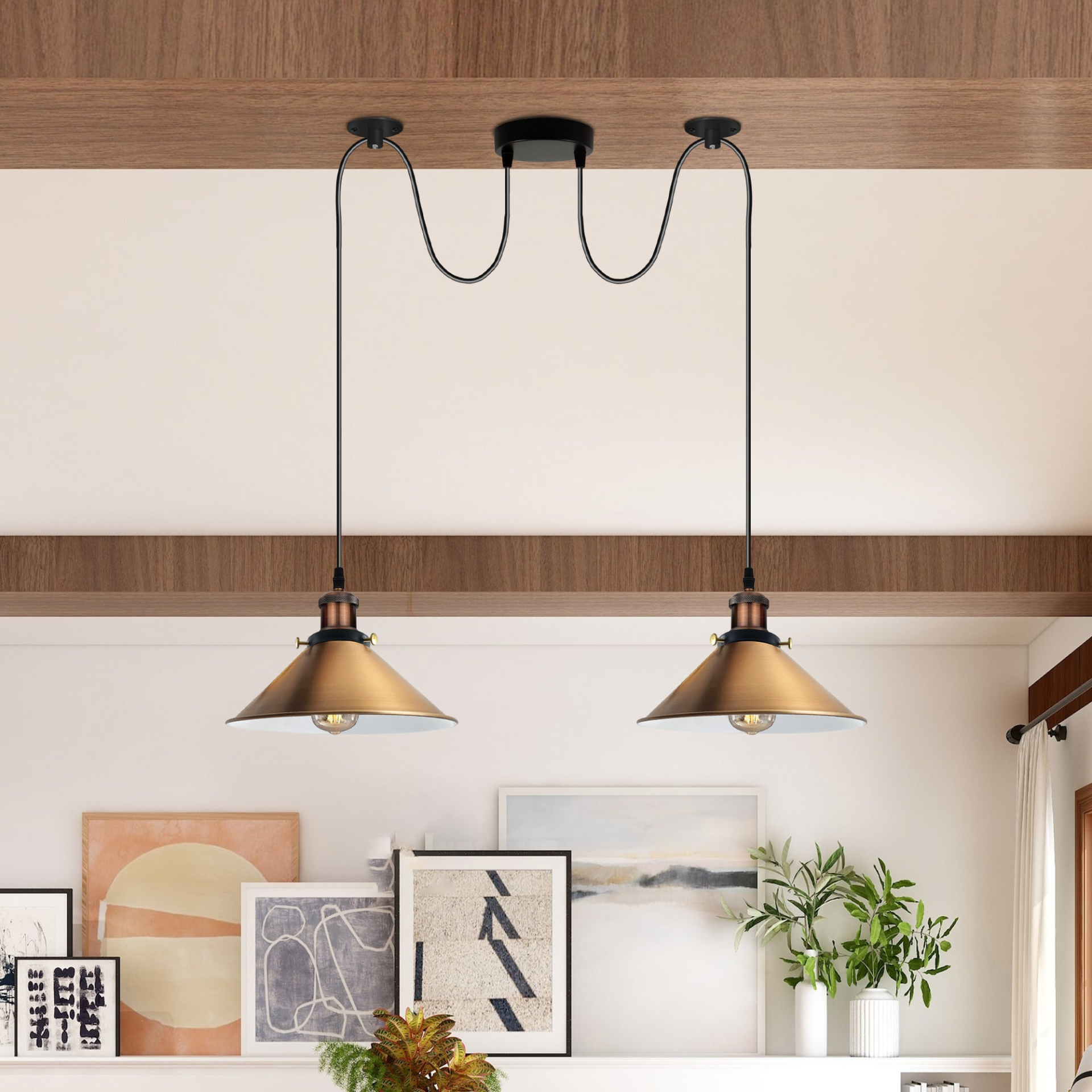 Yellow Brass 2 Way Retro Industrial Ceiling E27 Hanging Lamp Pendant Light~3505