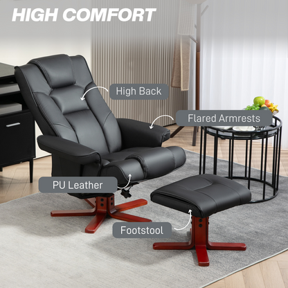 HOMCOM Faux Leather Manual Recliner and Footstool Set in Black
