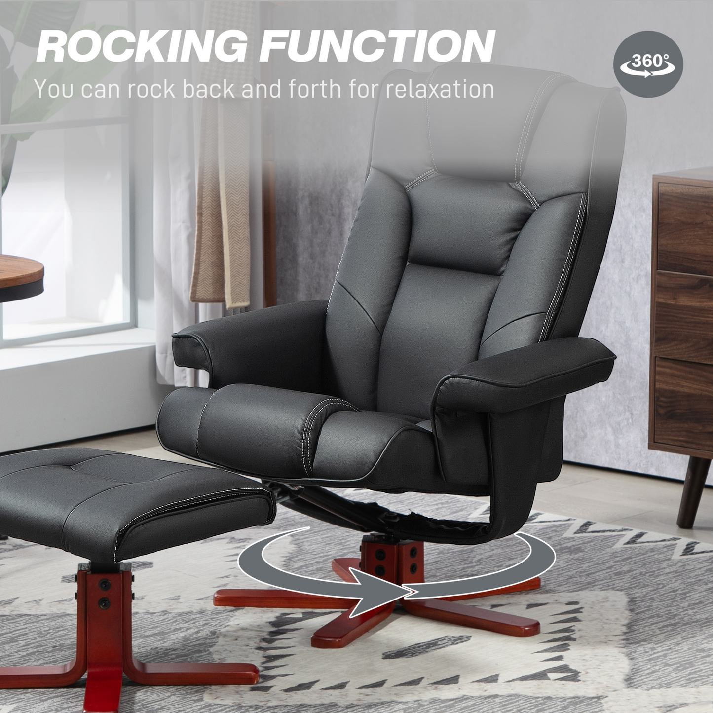 HOMCOM Faux Leather Manual Recliner and Footstool Set in Black