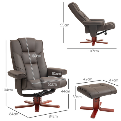 HOMCOM Faux Leather Manual Recliner and Footstool Set in Brown