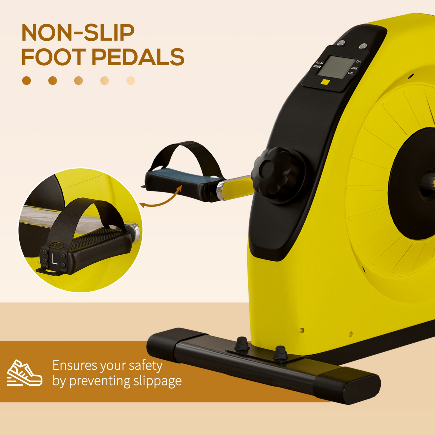 SPORTNOW Mini Exercise Bike, Portable Pedal Exerciser with LCD Display for Legs and Arms Rehabilitation and Therapy in Yellow