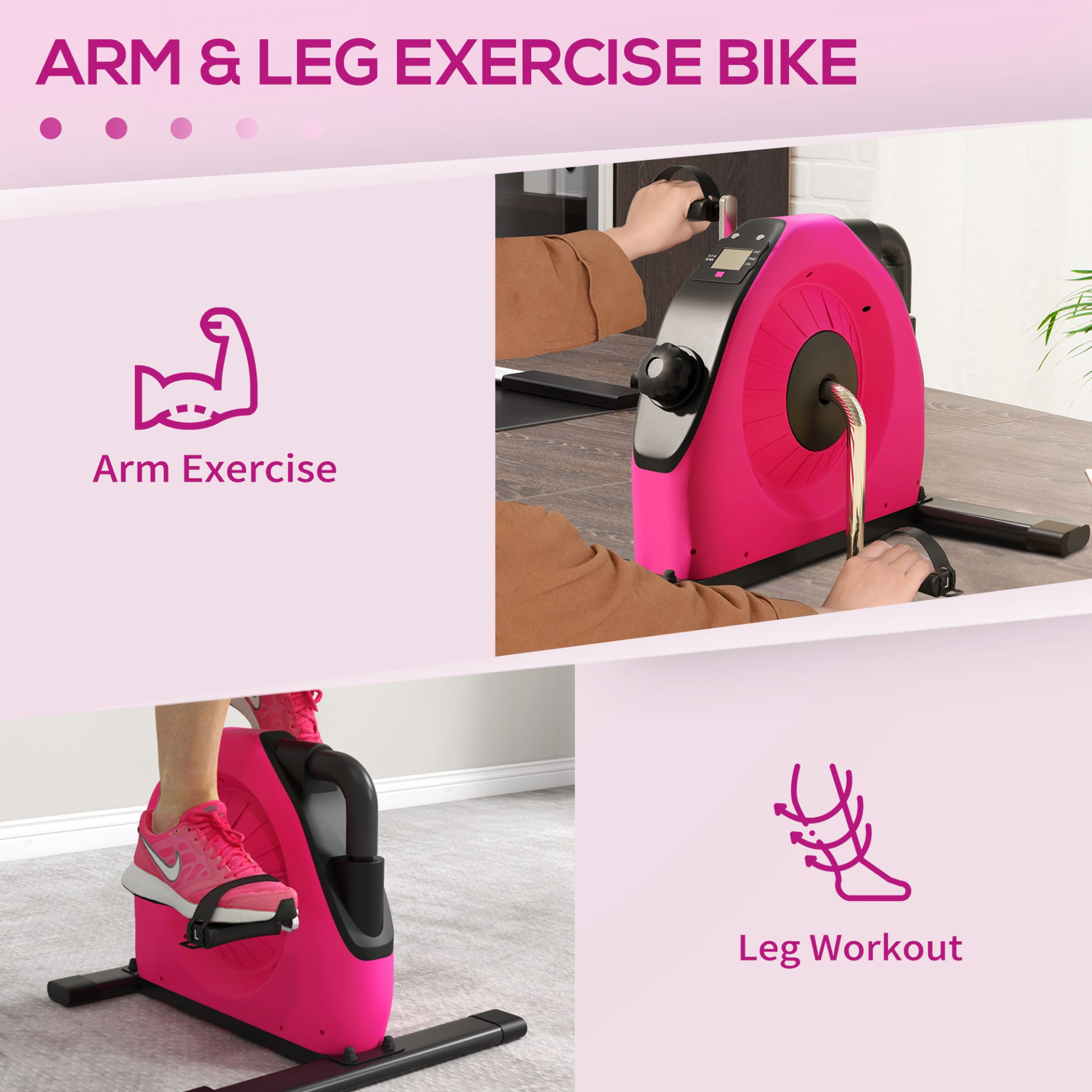 SPORTNOW Mini Exercise Bike, Portable Pedal Exerciser with LCD Display for Legs and Arms Rehabilitation and Therapy in Red