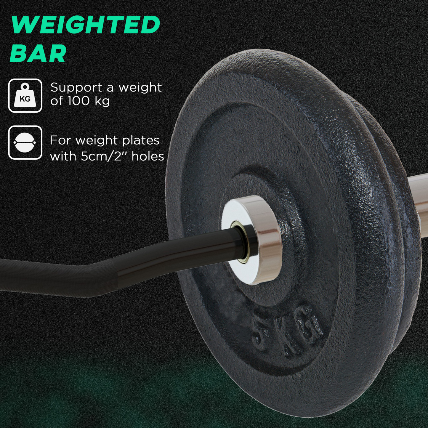 SPORTNOW Olympic EZ Curl Bar with 30kg Weight Plates, Barbell Bar for 5cm Weight Plates with Spring Clips, Home Gym Weight Lifting Bar, 120cm, 38kg