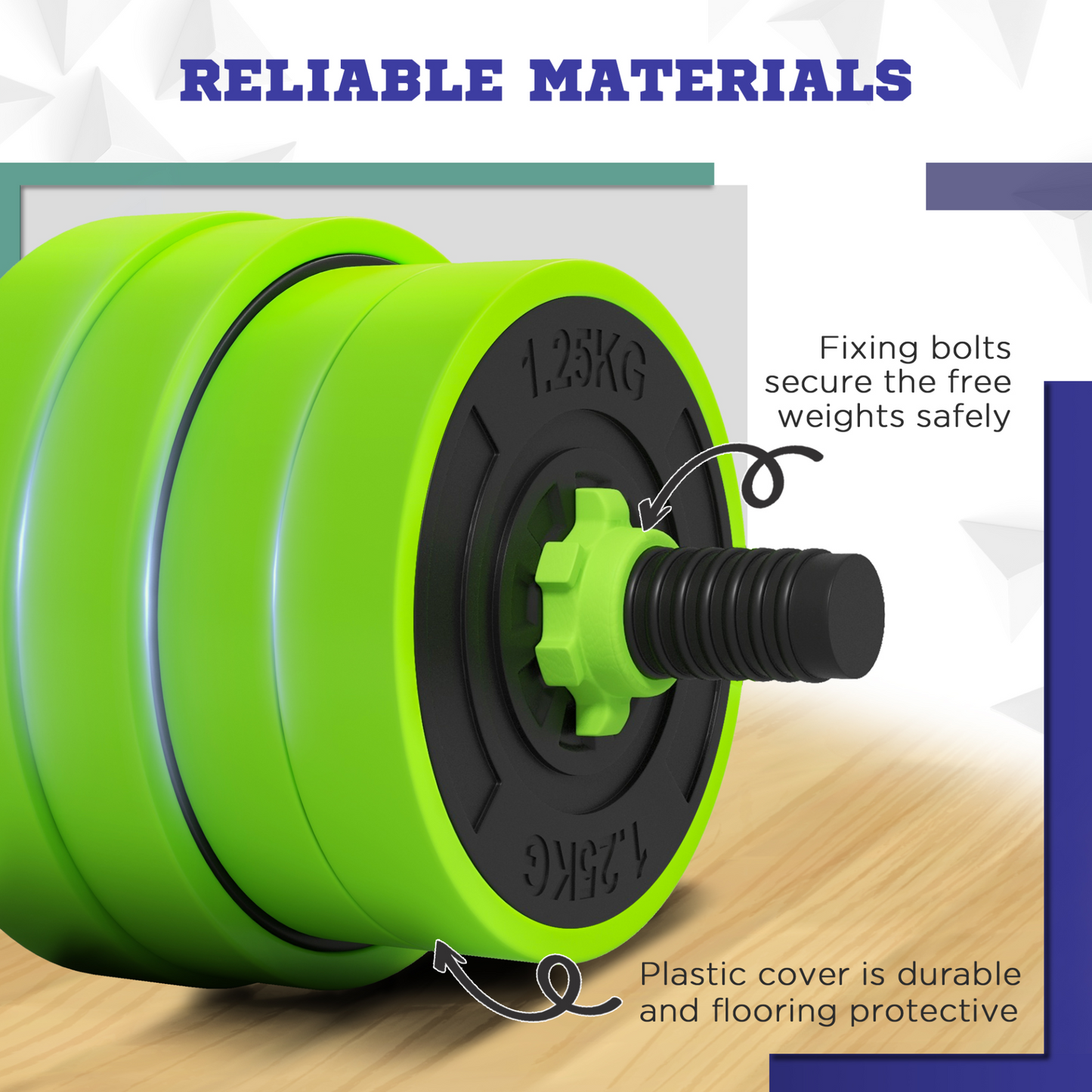 30kg Four-In-One Adjustable Weight Green Dumbbells Set, Barbell, Kettlebell, Push Up Stand - SPORTNOW