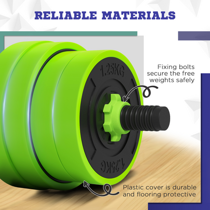 30kg Four-In-One Adjustable Weight Green Dumbbells Set, Barbell, Kettlebell, Push Up Stand - SPORTNOW