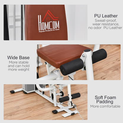 HOMCOM Multifunction Home Gym Weight Training Workout Station Fitness Strength Machine in White