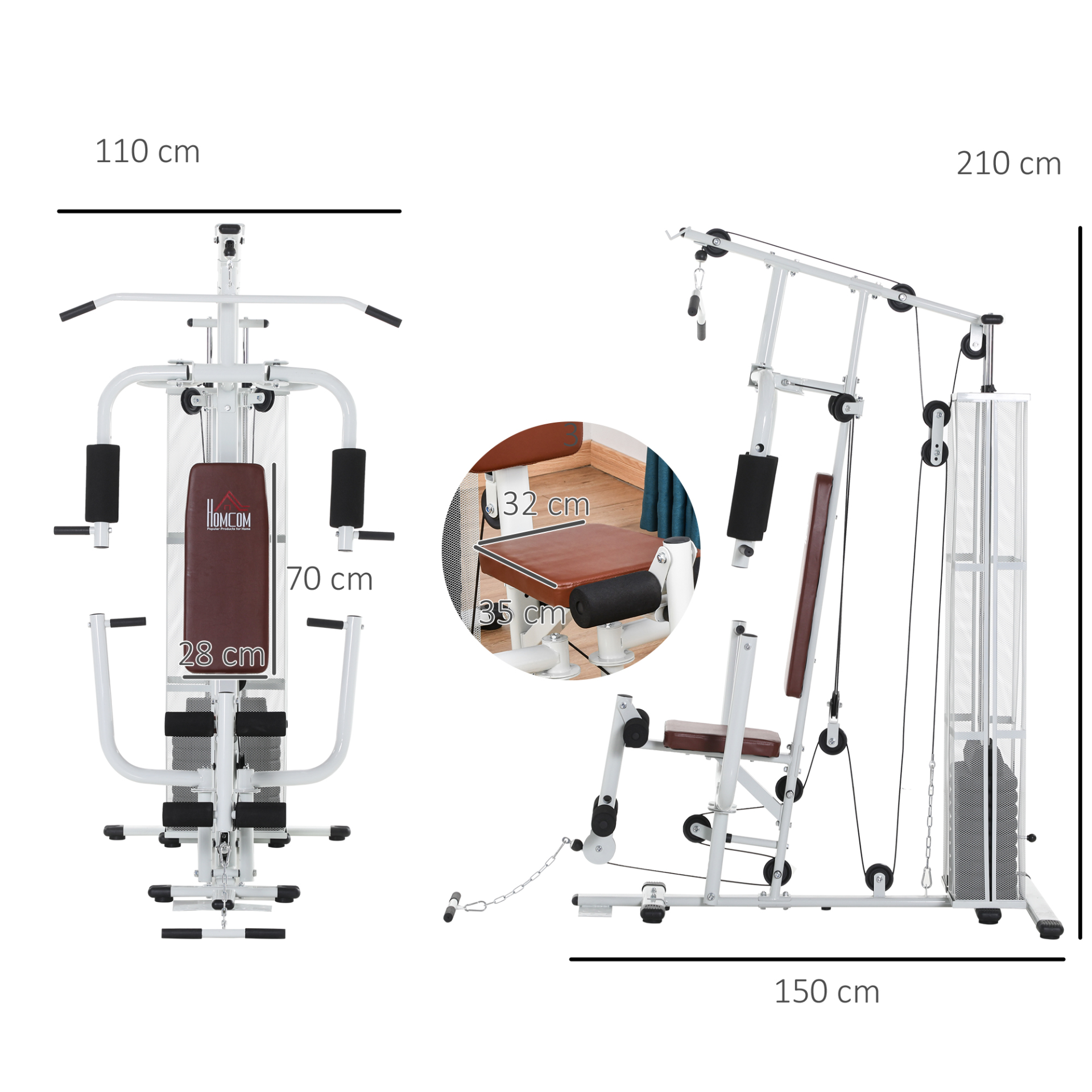 HOMCOM Multifunction Home Gym Weight Training Workout Station Fitness Strength Machine in White