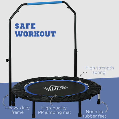 HOMCOM 40" Foldable Mini Fitness Trampoline in Blue, with Adjustable Foam Handle