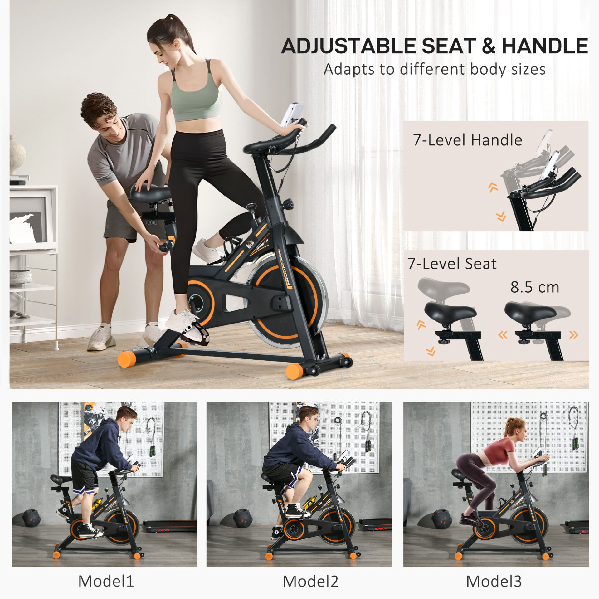 Indoor Exercise Bike, Cycling Bike for Home, Gym Use, Stationary Bike w/ LCD Display & Heart Rate Sensor, Fitness Bike | HOMCOM