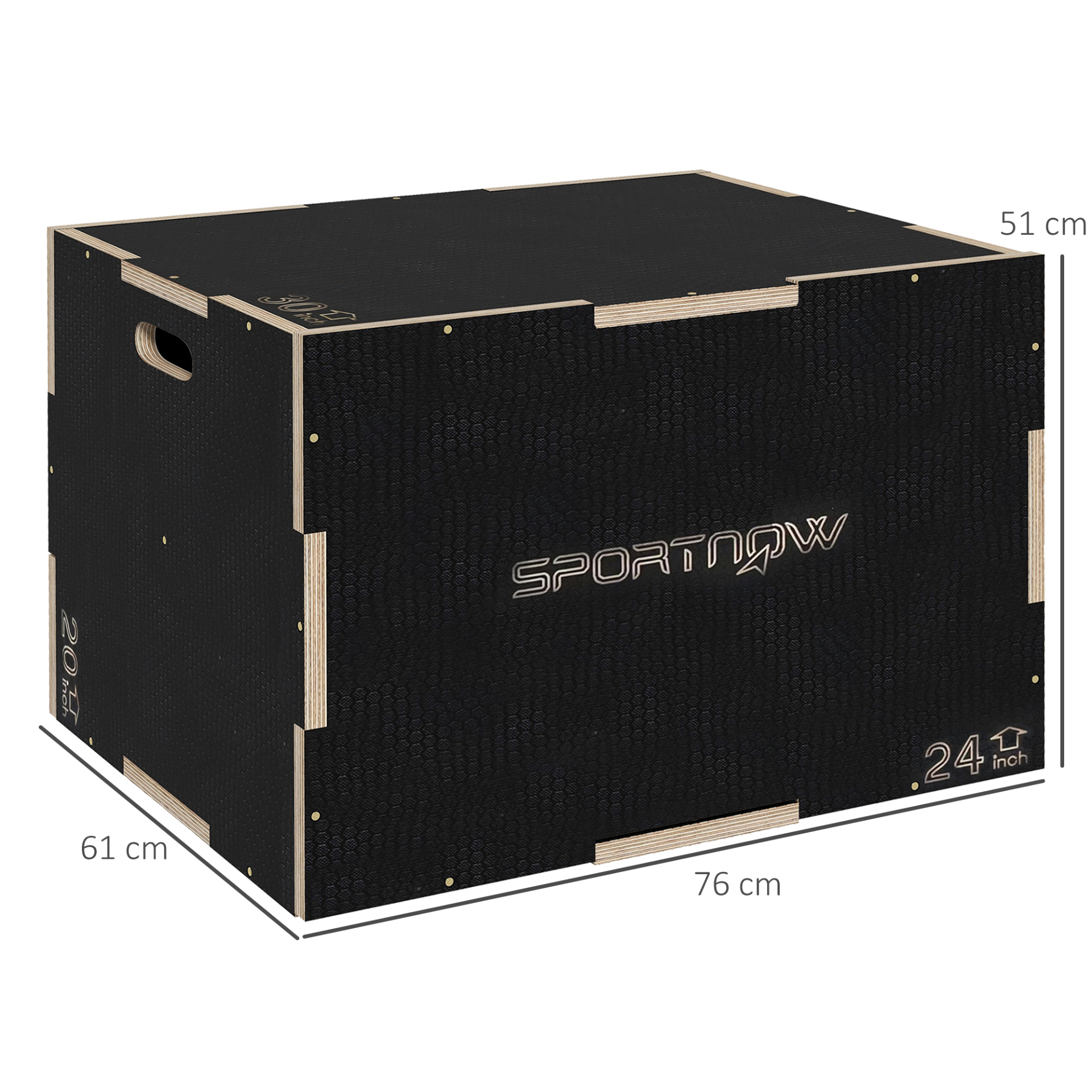 3-in-1 Wooden Plyo Box, Anti-Slip Plyometric Jump Platform, Step up Exercise Box w/ Handle Openings for Home Gym Workout Training | SPORTNOW