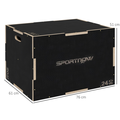 3-in-1 Wooden Plyo Box, Anti-Slip Plyometric Jump Platform, Step up Exercise Box w/ Handle Openings for Home Gym Workout Training | SPORTNOW