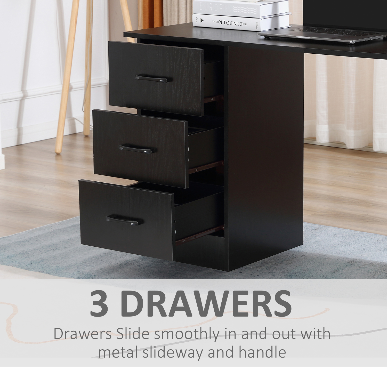 120cm Computer Desk with Storage Shelves Drawers, Writing Table Study Workstation for Home Office, Black by HOMCOM