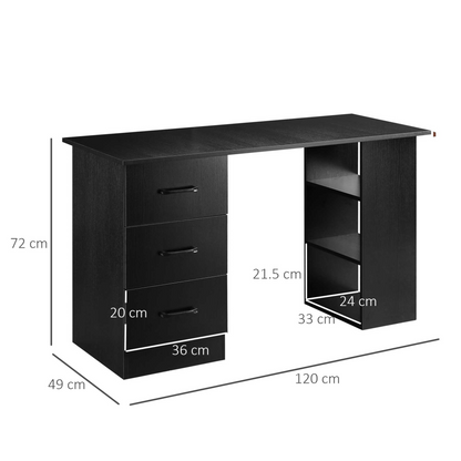 120cm Computer Desk with Storage Shelves Drawers, Writing Table Study Workstation for Home Office, Black by HOMCOM