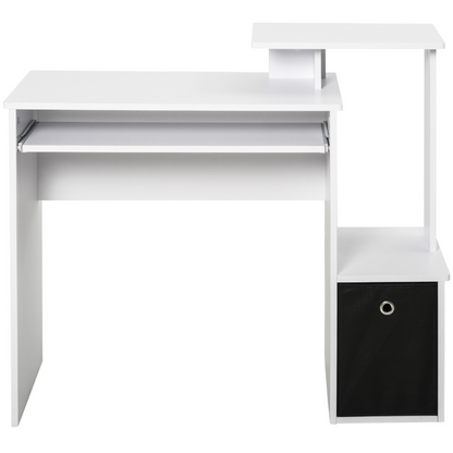 Compact Small Computer PC Desk with Sliding Keyboard Tray Storage Drawer Shelf Home Office Workstation Gaming Study in White | HOMCOM