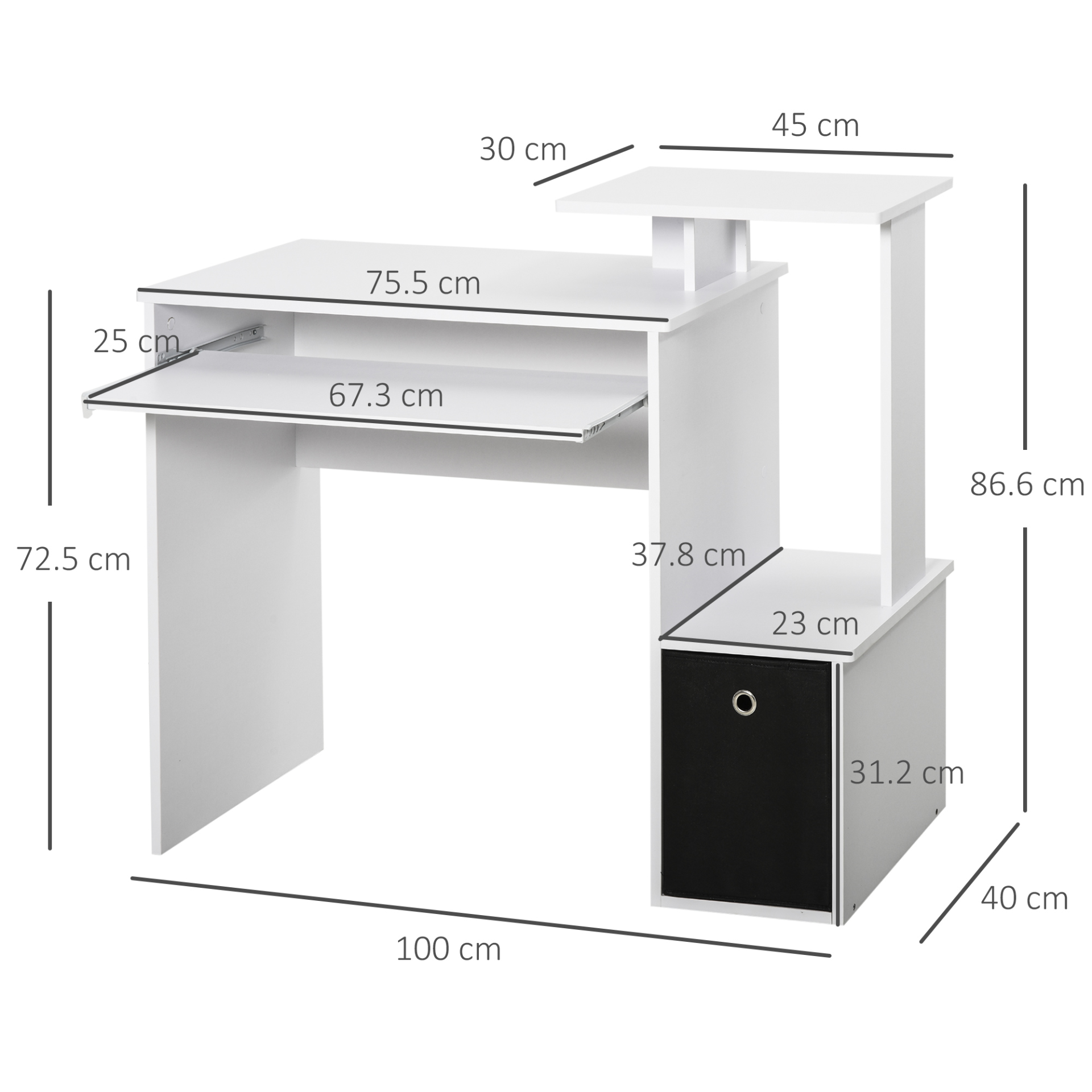 Compact Small Computer PC Desk with Sliding Keyboard Tray Storage Drawer Shelf Home Office Workstation Gaming Study in White | HOMCOM