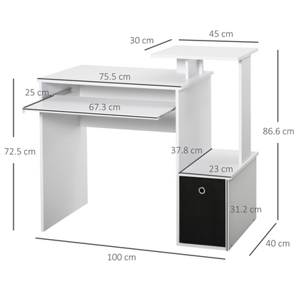 Compact Small Computer PC Desk with Sliding Keyboard Tray Storage Drawer Shelf Home Office Workstation Gaming Study in White | HOMCOM