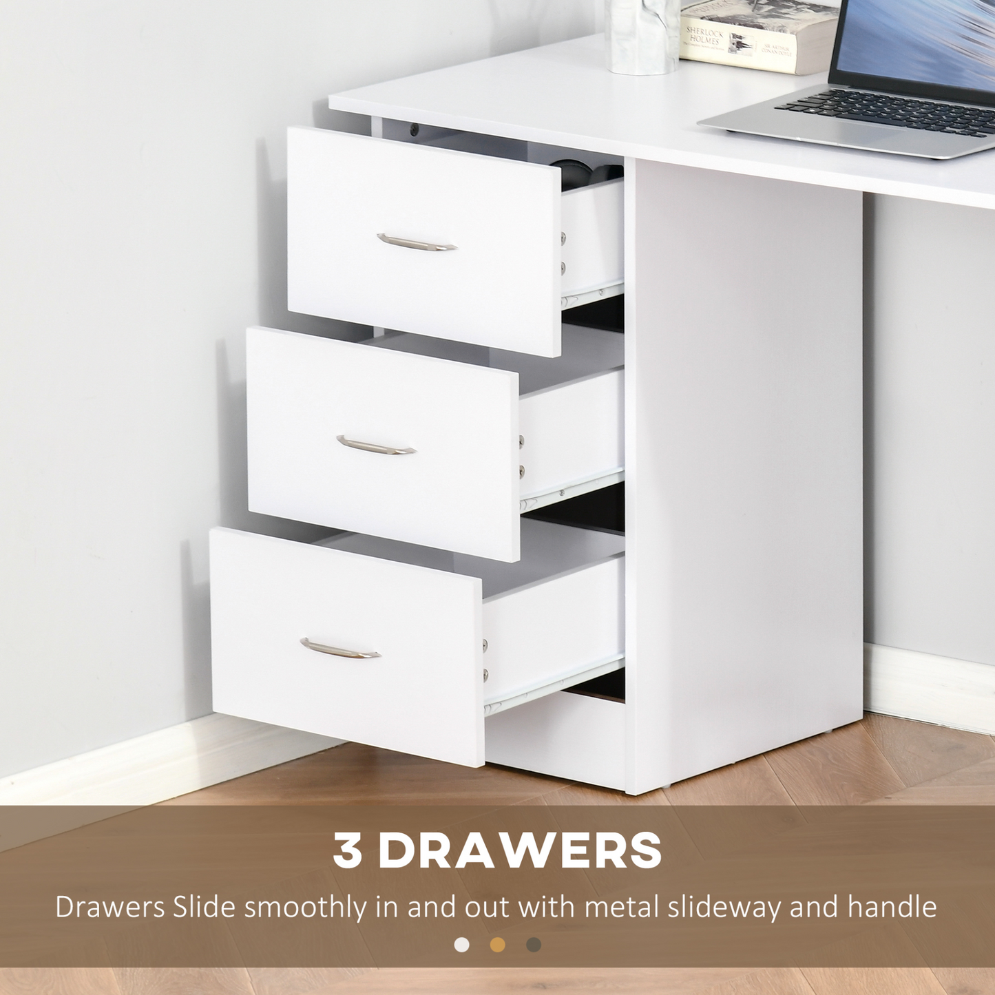 120cm Computer Desk Writing Table PC Workstation Study Laptop Stationery w/ 3 Shelf & Drawers White by HOMCOM