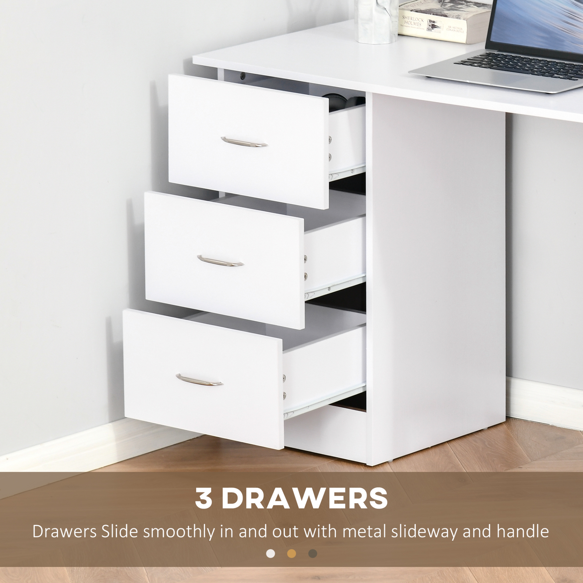 120cm Computer Desk Writing Table PC Workstation Study Laptop Stationery w/ 3 Shelf & Drawers White by HOMCOM