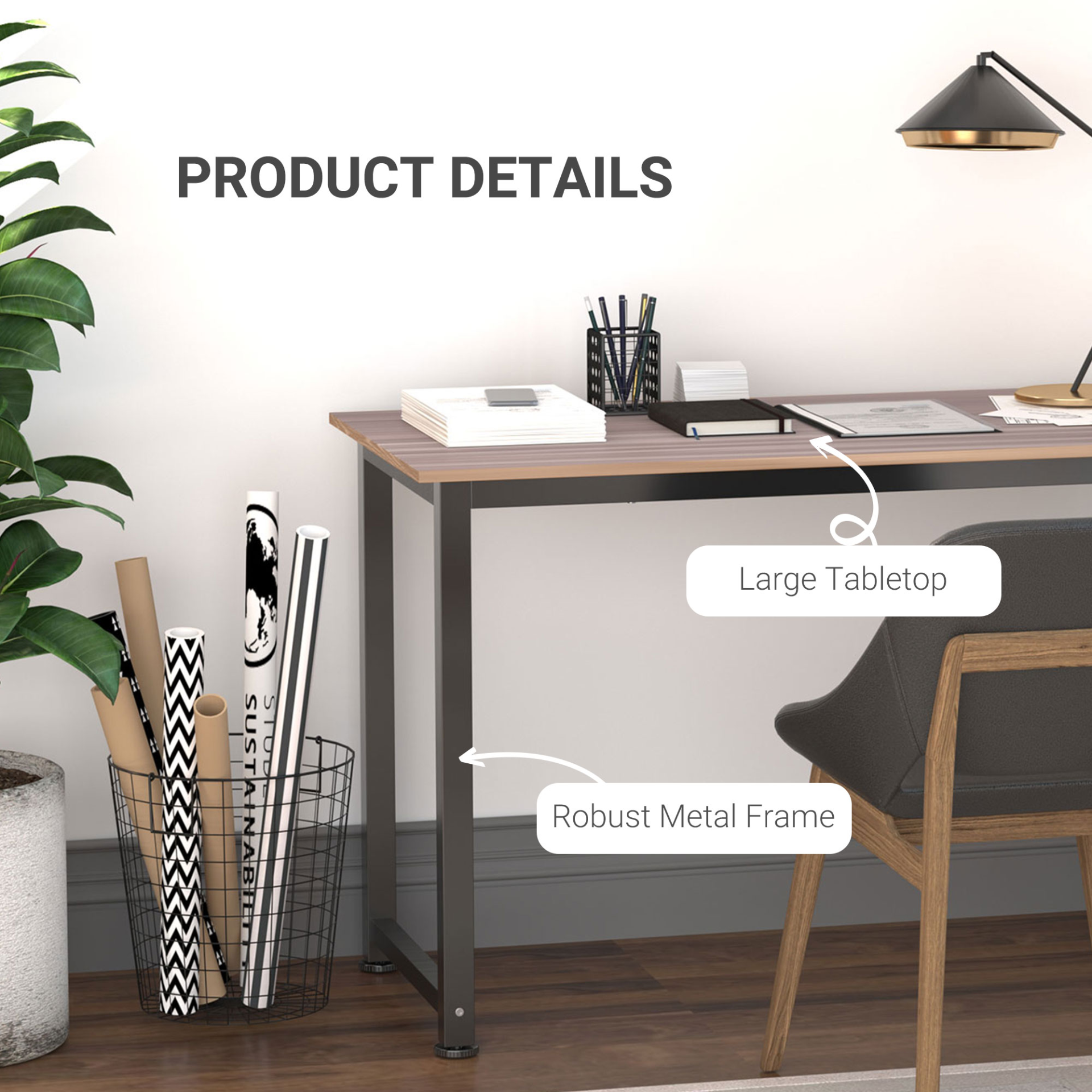 Computer Desk, PC Writing Table, Home Office Workstation, Adjustable Feet, Metal Frame in Oak Black | HOMCOM