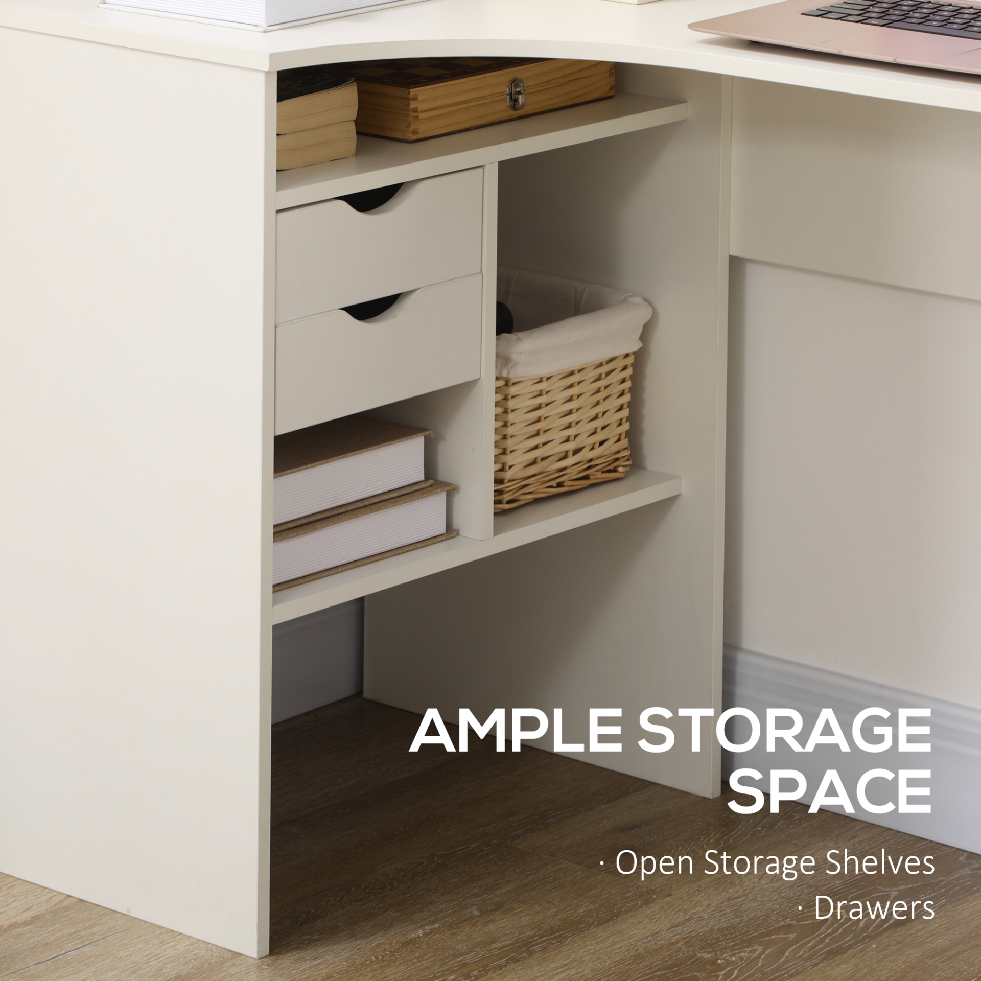 Corner Computer Desk L-Shaped Workstation with Storage Shelf Drawer for Home Office in White | HOMCOM