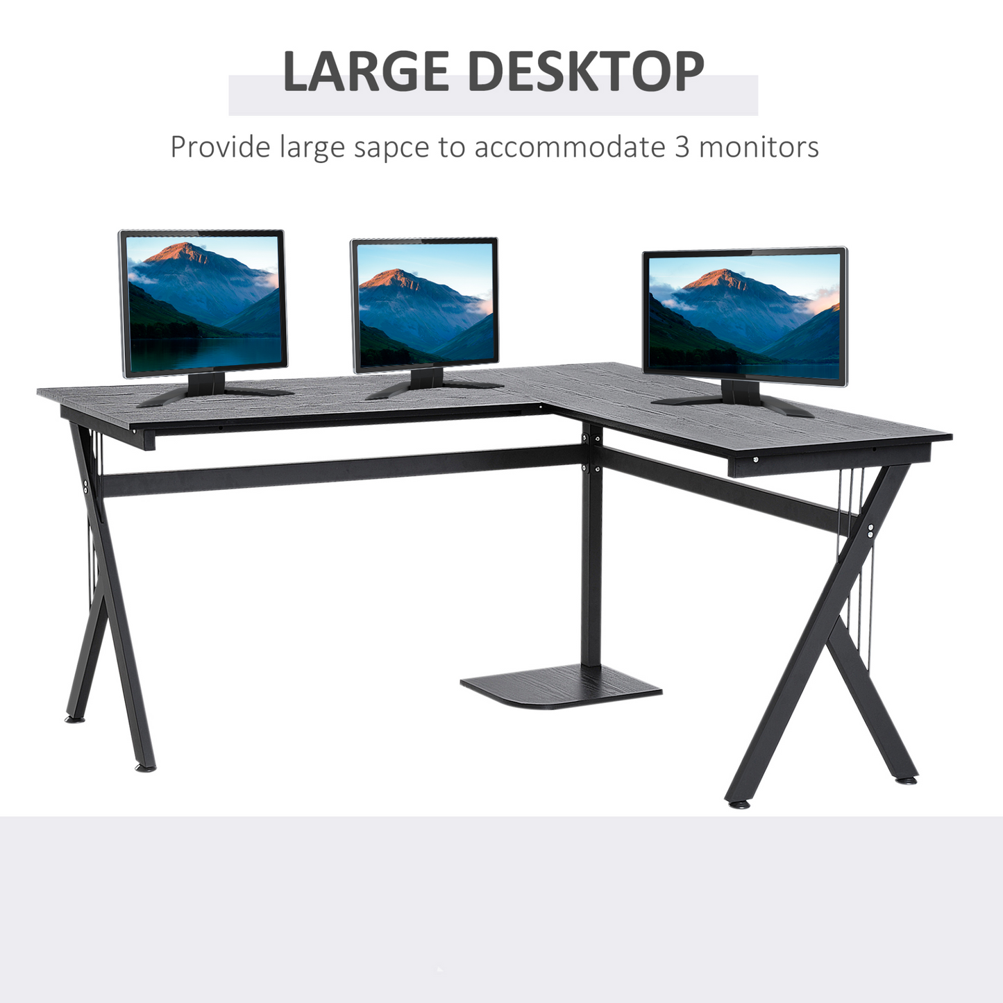Corner Computer Desk, L-Shaped Desk with CPU Stand, Home Office Laptop Haven, Study Workstation in Black | HOMCOM
