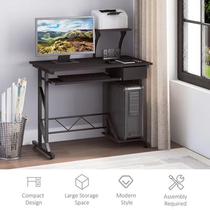 Wooden Computer Desk with Display Shelf, Executive PC Workstation for Home Office in Brown | HOMCOM