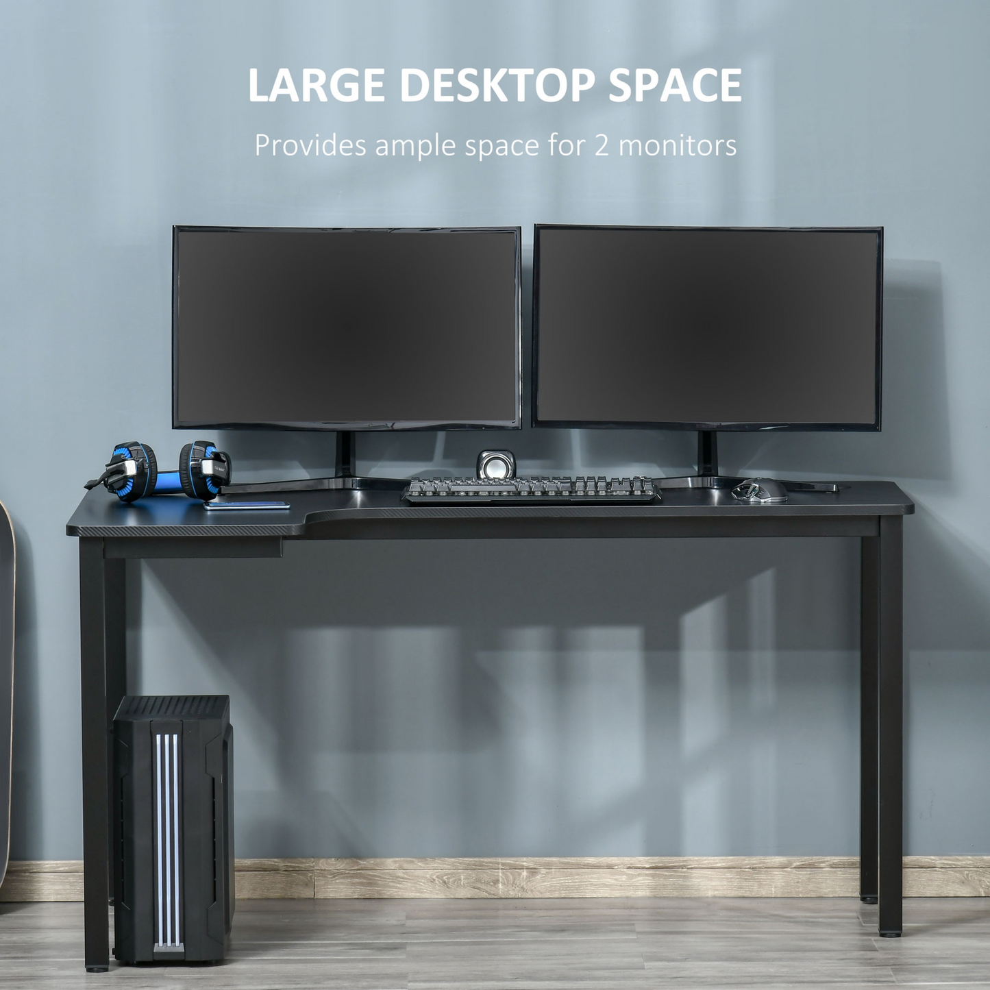 L-Shaped Gaming Desk, Computer Corner Desk with Cable Management, Home Office Workstation, 145 x 81 x 76cm, Black | HOMCOM