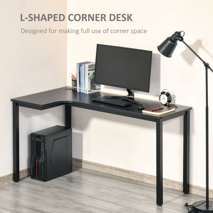 L-Shaped Gaming Desk, Computer Corner Desk with Cable Management, Home Office Workstation, 145 x 81 x 76cm, Black | HOMCOM