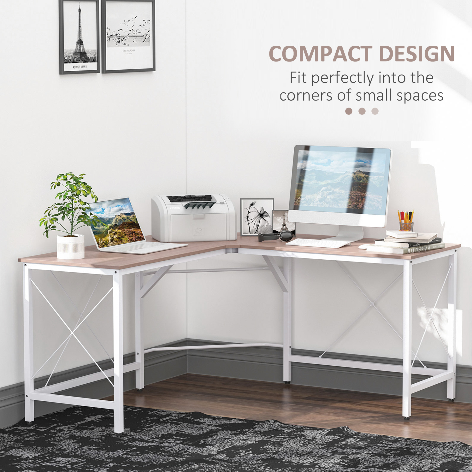 L-Shape Corner Gaming Desk, Computer PC Workstation for Home Office, Three Worktop Writing Table, 76x150cm, Oak | HOMCOM