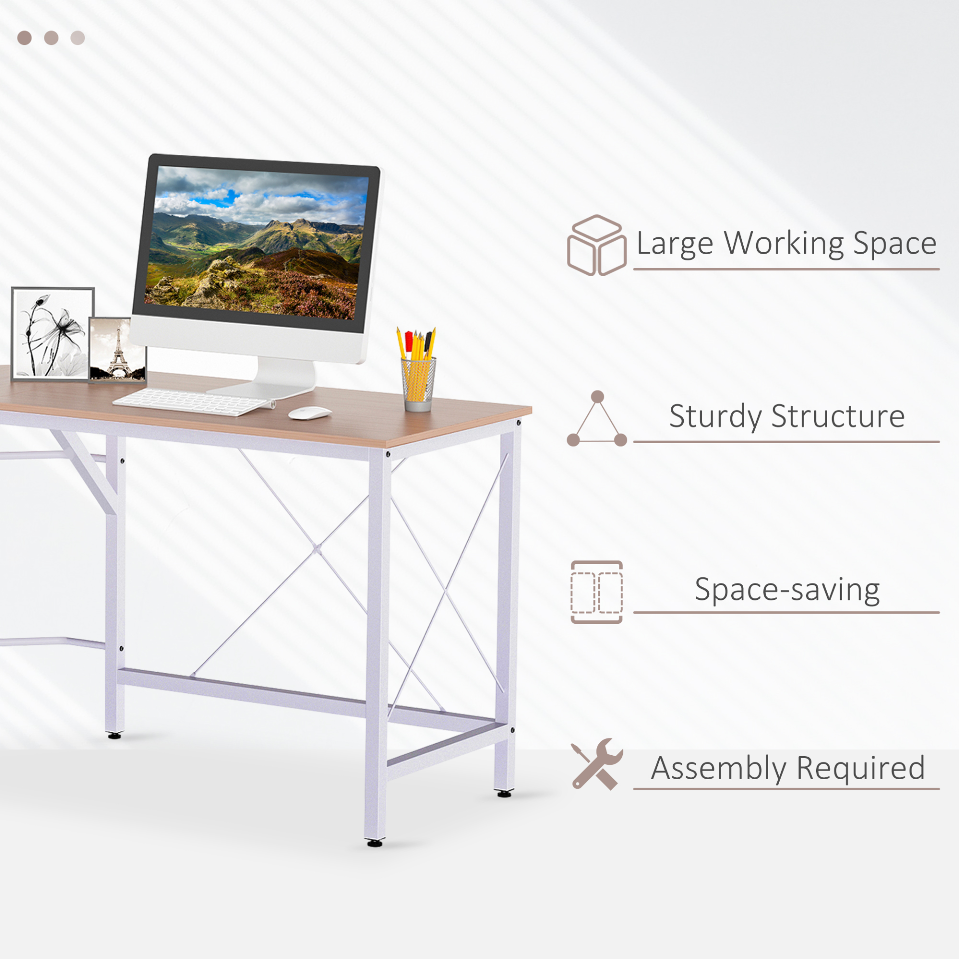 L-Shape Corner Gaming Desk, Computer PC Workstation for Home Office, Three Worktop Writing Table, 76x150cm, Oak | HOMCOM