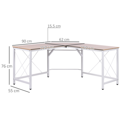 L-Shape Corner Gaming Desk, Computer PC Workstation for Home Office, Three Worktop Writing Table, 76x150cm, Oak | HOMCOM