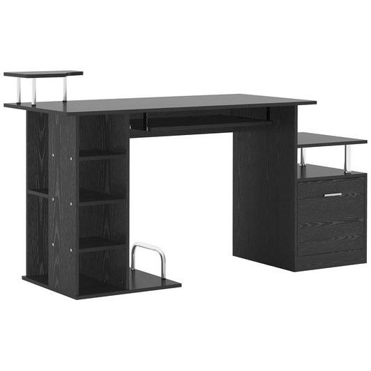 Computer Desk PC Workstation with Drawer Shelves CPU Storage Rack for Home or Office in BLACK | HOMCOM
