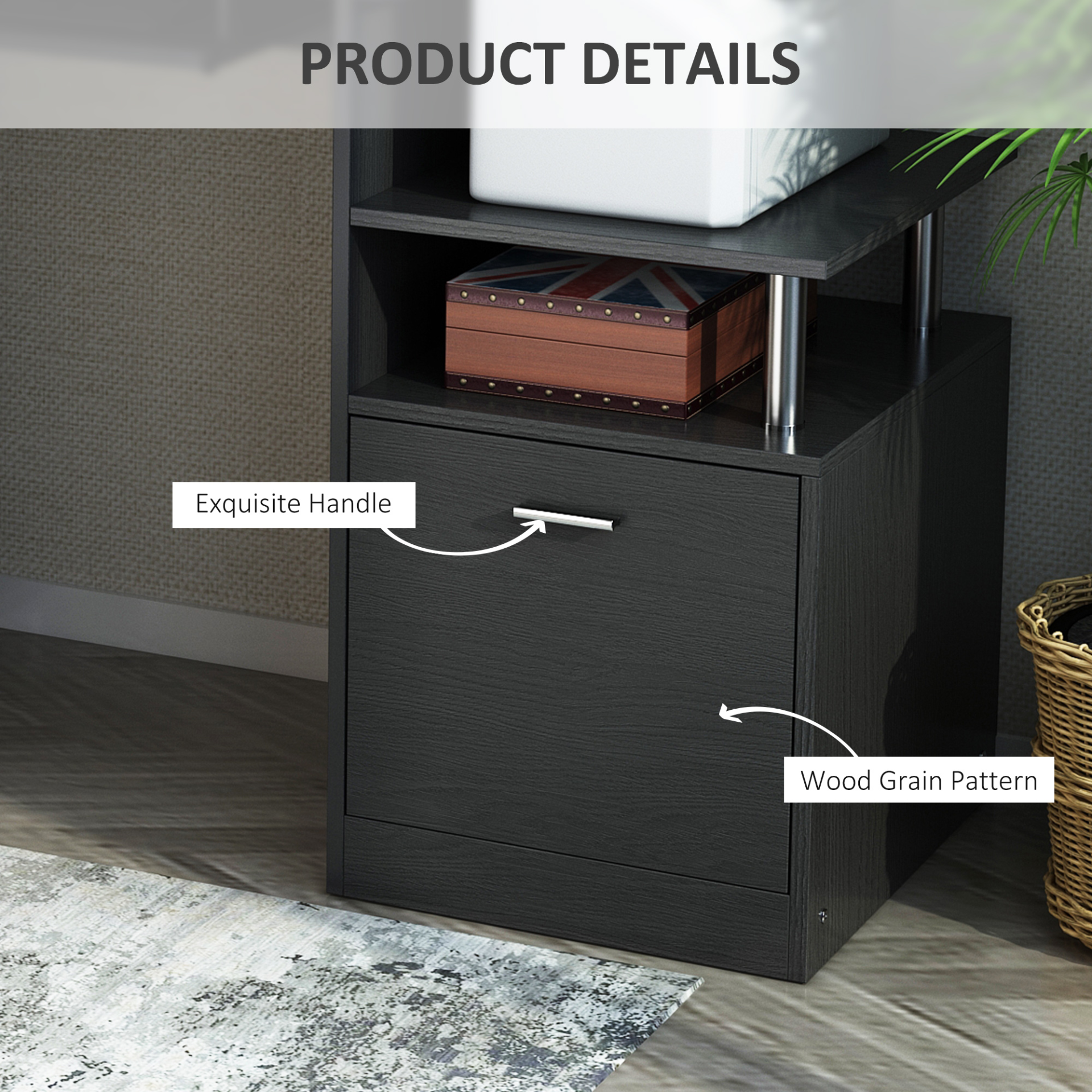 Computer Desk PC Workstation with Drawer Shelves CPU Storage Rack for Home or Office in BLACK | HOMCOM