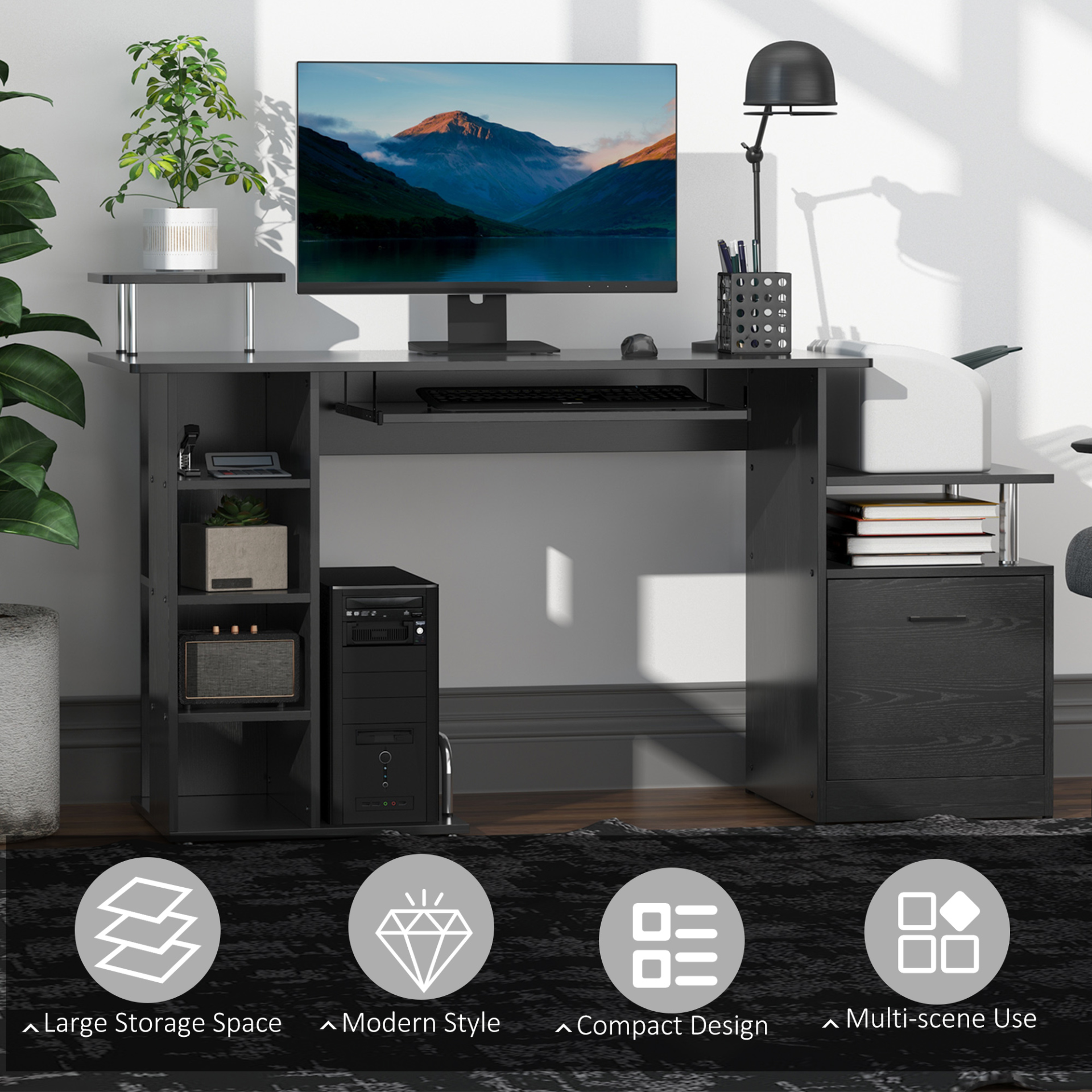 Computer Desk PC Workstation with Drawer Shelves CPU Storage Rack for Home or Office in BLACK | HOMCOM