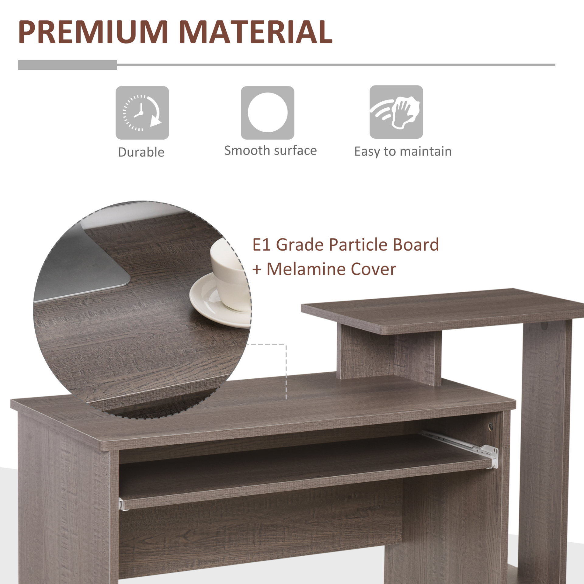 Computer Table with Sliding Keyboard Tray, Storage Drawer & Shelf, Home Office PC Desk, Computer Desk in Grey | HOMCOM