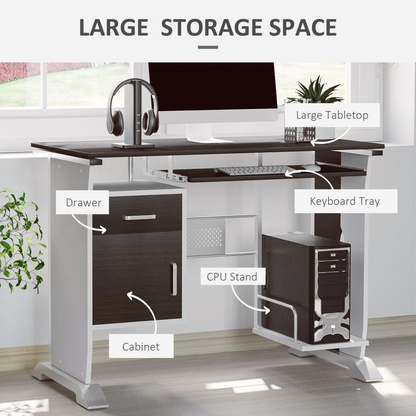 Home Office Workstation Desk, PC Computer Desk with Sliding Keyboard Tray, Storage Drawers, Host Box Shelf, Black Walnut | HOMCOM