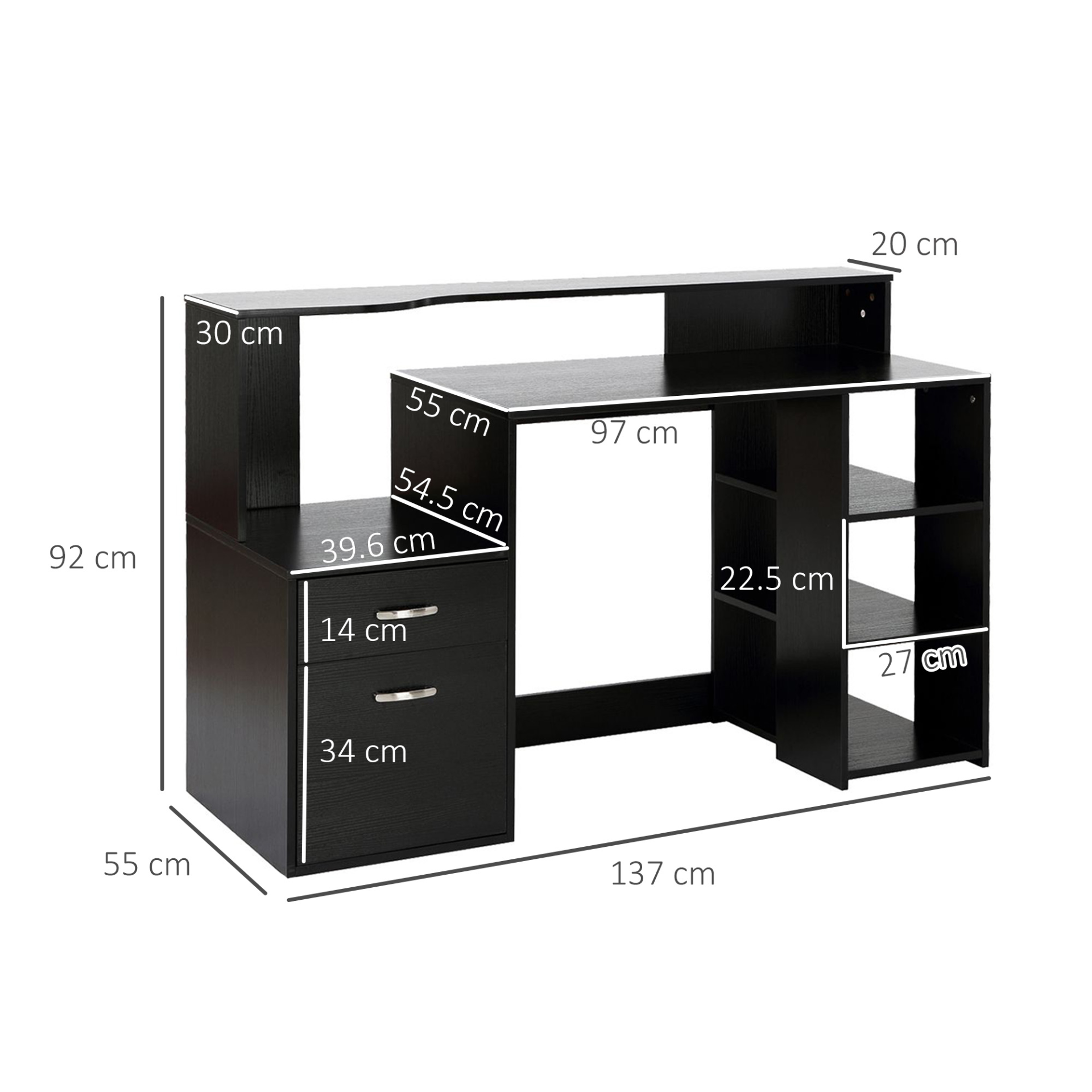 Computer Desk PC Table Modern Home Office Writing Workstation Furniture Printer Shelf Rack w/ Storage Drawer & Shelves (BLACK) by HOMCOM