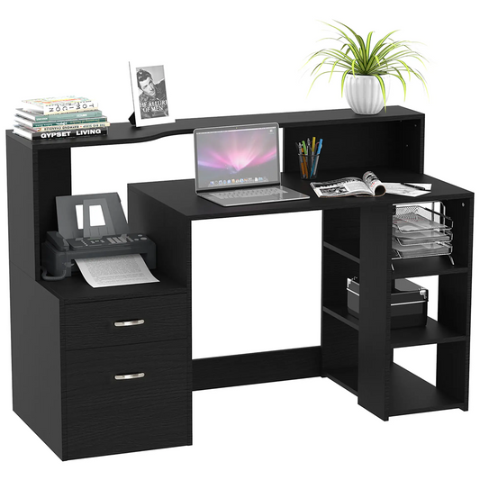 Computer Desk PC Table Modern Home Office Writing Workstation Furniture Printer Shelf Rack w/ Storage Drawer & Shelves (BLACK) by HOMCOM
